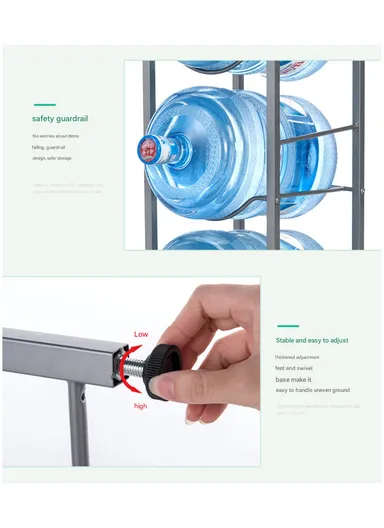 2-Tier 19L Water Gallons Rack, Sturdy Iron Water Bottles Holder with Extra Storage Shelf AX-1 - Grey