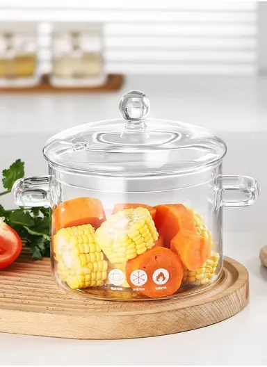 15cm 1.6L Heat-Resistant Glass Casserole with Lid, Multi-Purpose Glass Instant Pot - Transparent 