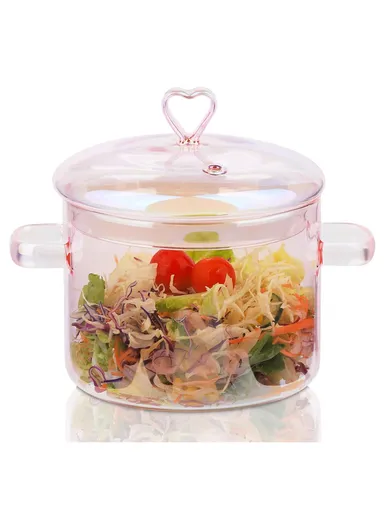 15cm 1.6L Glass Casserole with Lid, Multi-Purpose Glass Instant Pot - Transparent Pearl