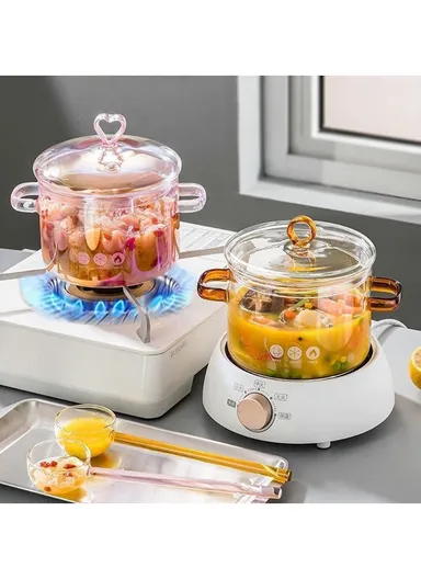 15cm 1.6L Glass Casserole with Lid, Multi-Purpose Glass Instant Pot - Transparent Pearl