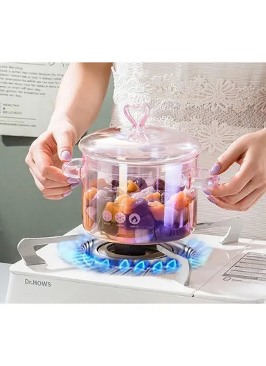 15cm 1.6L Glass Casserole with Lid, Multi-Purpose Glass Instant Pot - Transparent Pearl