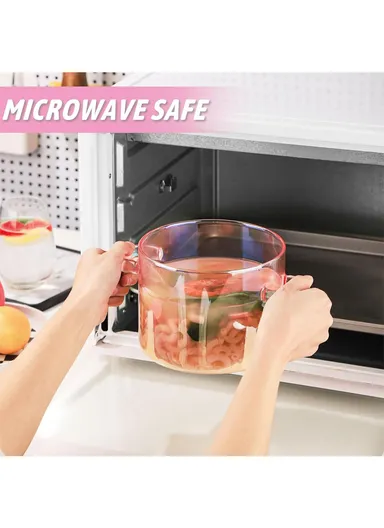 15cm 1.6L Glass Casserole with Lid, Multi-Purpose Glass Instant Pot - Transparent Pearl