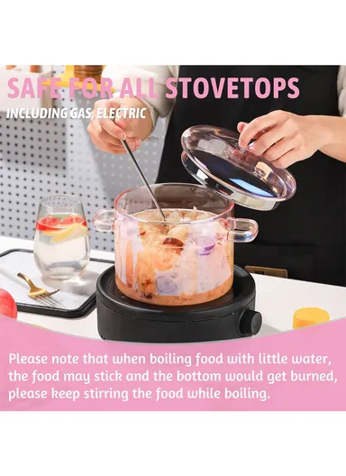 15cm 1.6L Glass Casserole with Lid, Multi-Purpose Glass Instant Pot - Transparent Pearl