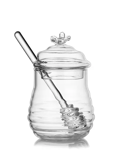 380ml Elegant Glass Honey Jar with Honey Spoon, Drip-Free Honey Serving