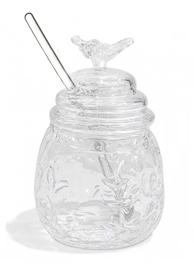 380ml Elegant Glass Honey Jar with Honey Spoon, Drip-Free Honey Serving