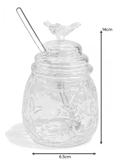 380ml Elegant Glass Honey Jar with Honey Spoon, Drip-Free Honey Serving