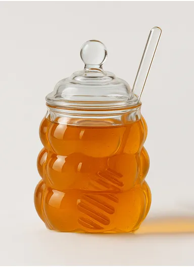 420ml Elegant Glass Honey Jar with Honey Spoon, Drip-Free Honey Serving