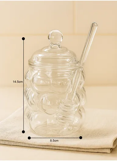 420ml Elegant Glass Honey Jar with Honey Spoon, Drip-Free Honey Serving