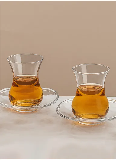 125ml 12-Pcs Glass Modern Coffee &amp; Tea Cups with 6 Saucers Set &amp; 6 Cups BD010 - Transparent