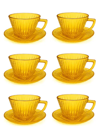 110ml 12-Pcs Glass Modern Coffee &amp; Tea Cups with 6 Saucers Set &amp; 6 Cups - Amber