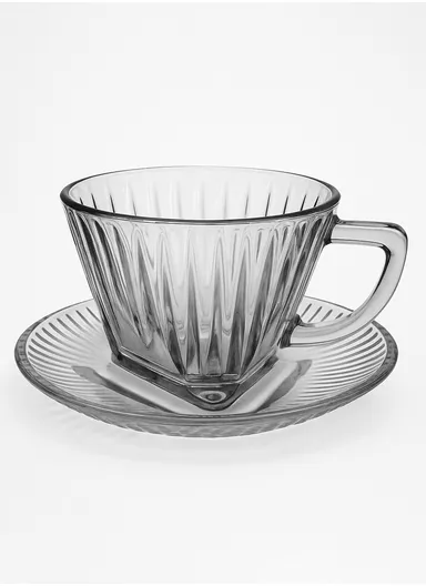 110ml 12-Pcs Glass Modern Coffee &amp; Tea Cups with 6 Saucers Set &amp; 6 Cups - Smoke Grey