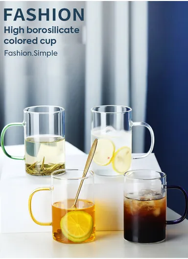 360ml Square Shape Glass Cup, Hot &amp; Cold Suitable Beverages (L6 x W6 x H10)cm - Blue