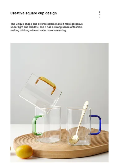 290ml Square Shape Glass Cup, Hot &amp; Cold Suitable Beverages (L6 x W6 x H8)cm - Gold