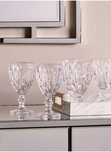 340ml 6 Pcs Modern Design Drinking Beverages, Ice Cream Glass Cups Set (D9 x H17)cm