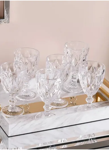 340ml 6 Pcs Modern Design Drinking Beverages, Ice Cream Glass Cups Set (D9 x H17)cm