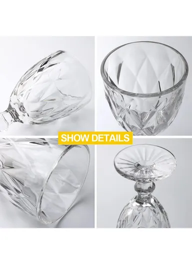 340ml 6 Pcs Modern Design Drinking Beverages, Ice Cream Glass Cups Set (D9 x H17)cm