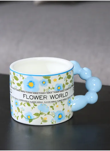 350ml Ceramic Flowers Mug Perfect For Coffee, Milk, Tea (D9 x H8)cm - Blue