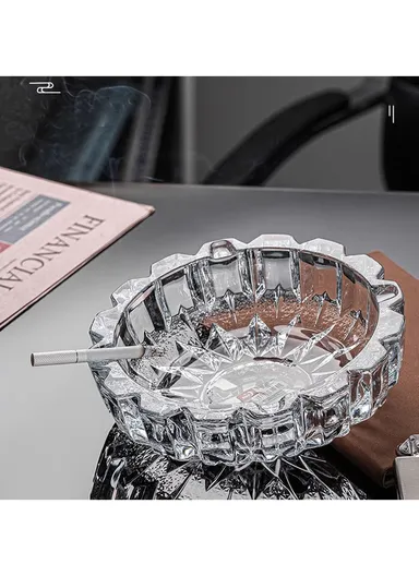 15cm Round Glass Ashtrays for Smoking Crystal Ashtray, Indoor &amp; Outdoor Decoration - Clear