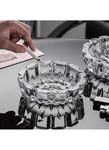 15cm Round Glass Ashtrays for Smoking Crystal Ashtray, Indoor &amp; Outdoor Decoration - Clear
