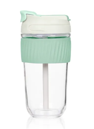 500ml Hot &amp; Cold Sport Glass Cup With Straw &amp; Lid ZB103H - Green