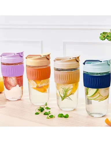 500ml Hot &amp; Cold Sport Glass Cup With Straw &amp; Lid ZB103H - Green