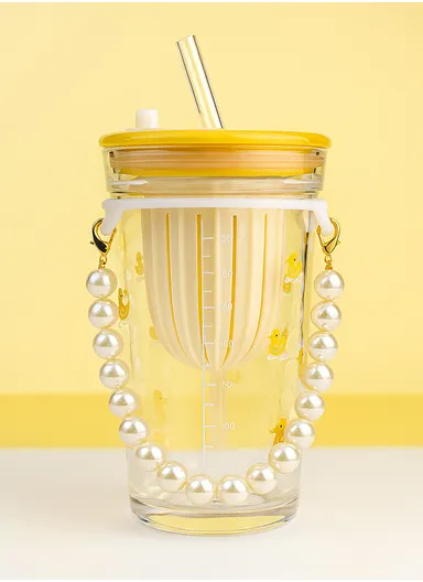 500ml Hot &amp; Cold Sport Glass Cup With Straw &amp; Lid ZB103H 