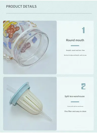 500ml Hot &amp; Cold Sport Glass Cup With Straw &amp; Lid ZB103H 