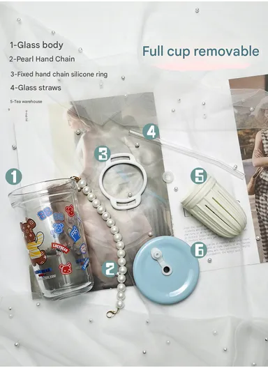 500ml Hot &amp; Cold Sport Glass Cup With Straw &amp; Lid ZB103H 