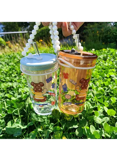 500ml Hot &amp; Cold Sport Glass Cup With Straw &amp; Lid ZB103H 