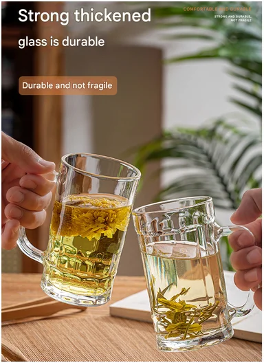 6-Pcs 345ml Elegant Hot &amp; Cold Beverages Glass Cups Set with Handle, Multi-Use Cocktail Glass Cup DM83