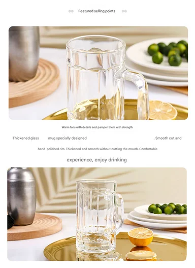 6-Pcs 345ml Elegant Hot &amp; Cold Beverages Glass Cups Set with Handle, Multi-Use Cocktail Glass Cup DM83