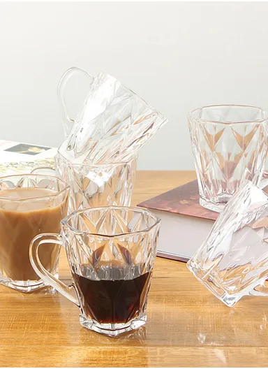 200 ml 6pcs Elegant Diamond Pattern Glass Cup Mug (D8 x H9)cm