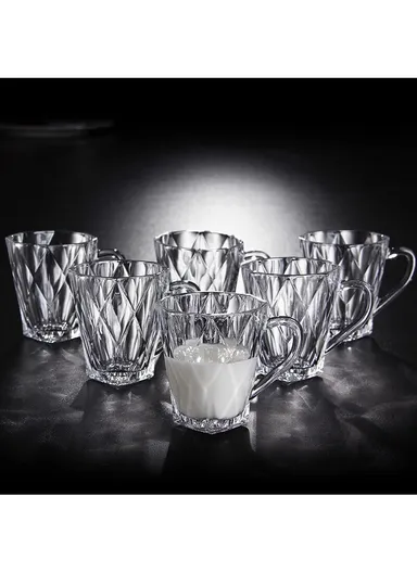 200 ml 6pcs Elegant Diamond Pattern Glass Cup Mug (D8 x H9)cm