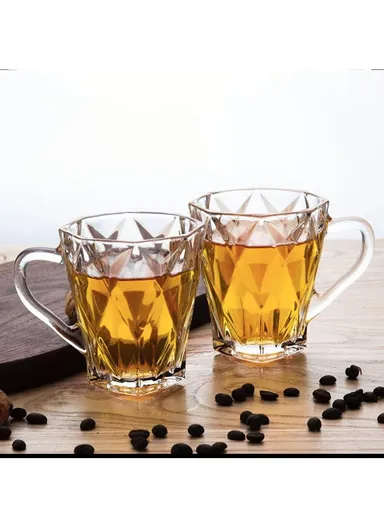 200 ml 6pcs Elegant Diamond Pattern Glass Cup Mug (D8 x H9)cm