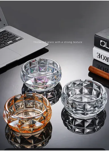 15cm Round Crystal Heavy Glass Ashtrays for Smoking - Clear