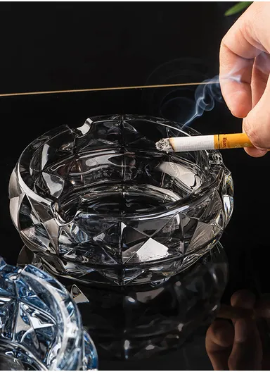 15cm Round Crystal Heavy Glass Ashtrays for Smoking - Clear
