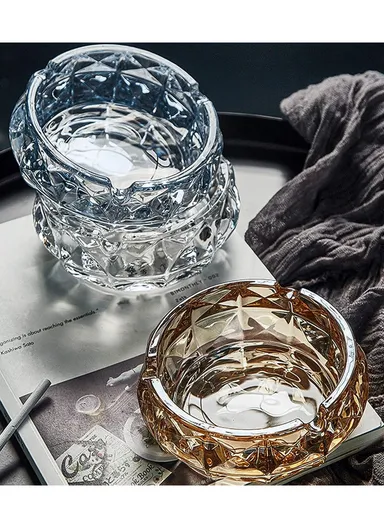 15cm Round Crystal Heavy Glass Ashtrays for Smoking - Clear