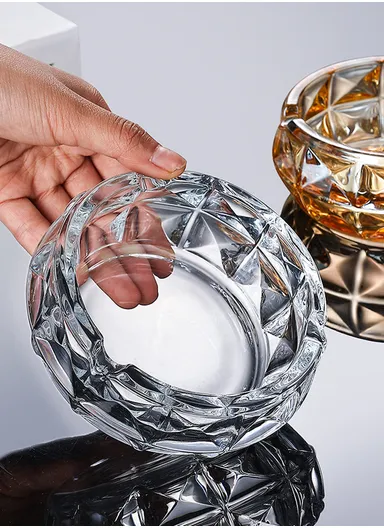 15cm Round Decorative Crystal Heavy Glass Ashtrays for Smoking