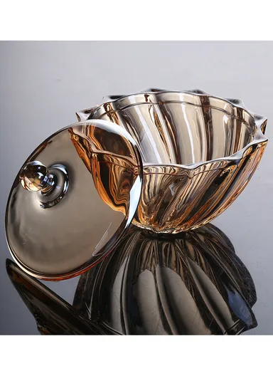 Modern Style Glass Jar with Lid, Multi-Use Wide Mouth Storage Candy Container DM601J (D19 x H16.5)cm - Transparent Orange