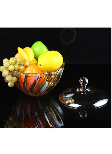 Modern Style Glass Jar with Lid, Multi-Use Wide Mouth Storage Candy Container DM601J (D19 x H16.5)cm - Transparent Orange