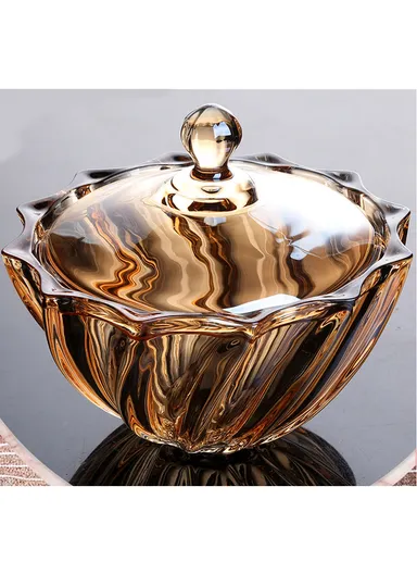 Modern Style Glass Jar with Lid, Multi-Use Wide Mouth Storage Candy Container DM601J (D19 x H16.5)cm - Transparent Orange