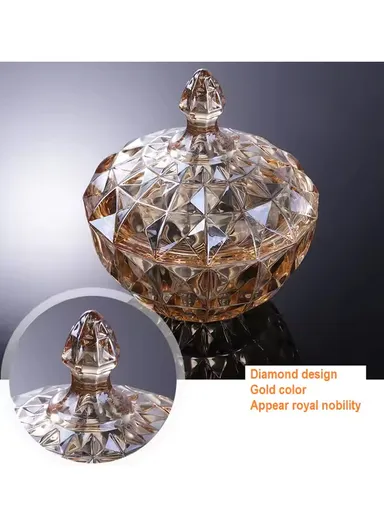 Modern Large Glass Candy Dish with Lid, Wide Mouth Clear &amp; Decorative Crystal Candy Jar (D17 x H20)cm - Transparent Orange