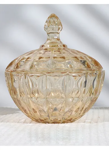 Modern Large Glass Candy Dish with Lid, Wide Mouth Clear &amp; Decorative Crystal Candy Jar (D17 x H20)cm - Transparent Orange