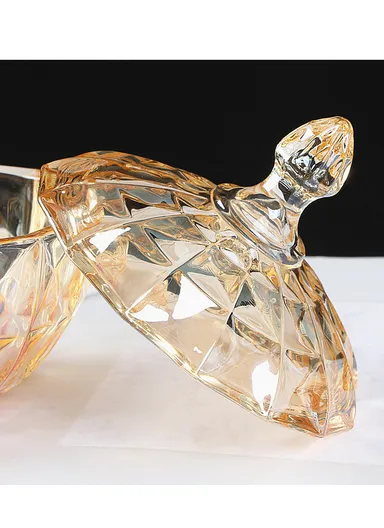 Modern Large Glass Candy Dish with Lid, Wide Mouth Clear &amp; Decorative Crystal Candy Jar (D17 x H20)cm - Transparent Orange