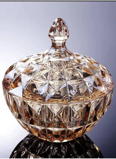 Modern Large Glass Candy Dish with Lid, Wide Mouth Clear &amp; Decorative Crystal Candy Jar (D17 x H20)cm - Transparent Orange
