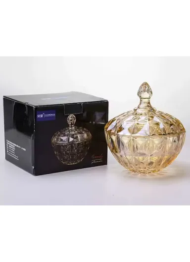 Modern Large Glass Candy Dish with Lid, Wide Mouth Clear &amp; Decorative Crystal Candy Jar (D17 x H20)cm - Transparent Orange