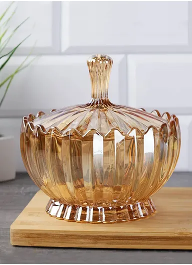 Modern Style Glass Jar with Lid, Multi-Use Wide Mouth Storage Candy Container DM608J (D15 x H17)cm - Transparent Orange