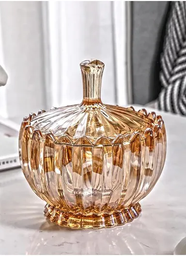 Modern Style Glass Jar with Lid, Multi-Use Wide Mouth Storage Candy Container DM608J (D15 x H17)cm - Transparent Orange
