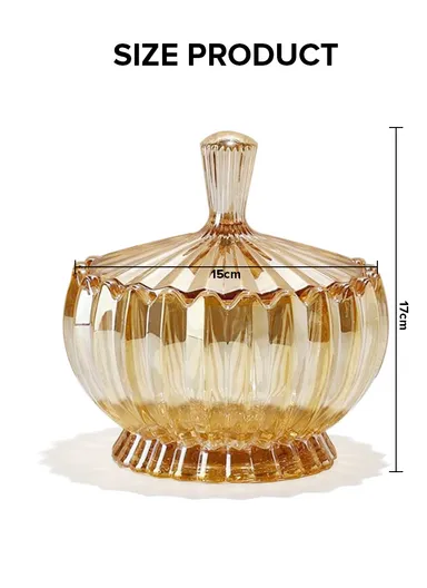 Modern Style Glass Jar with Lid, Multi-Use Wide Mouth Storage Candy Container DM608J (D15 x H17)cm - Transparent Orange