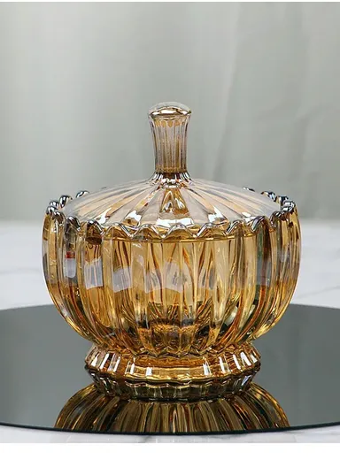 Modern Style Glass Jar with Lid, Multi-Use Wide Mouth Storage Candy Container DM608J (D15 x H17)cm - Transparent Orange